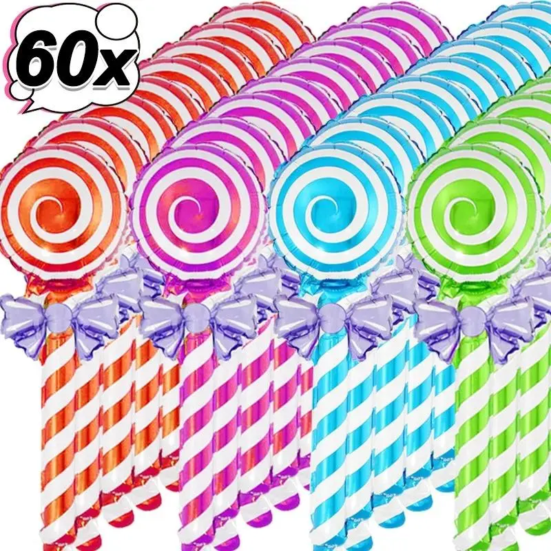 17.5*47.5cm Reusable Seal Handheld Lollipop-Shape Aluminum Foil Balloons with Bow, Party Decor & Decorations Supplies for Children’s Events, Home Hanging Ornament