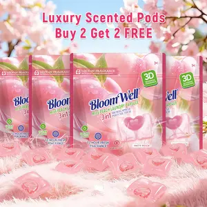 30 Pcs/Bag, | 1Bag/4 Bags 3-in-1 Laundry Detergent Pods, BloomWell Miss Peach, 3D Fragrance Lock-In Microcapsule Beads, Deep Clean & Long-Lasting Peach Scent, HE Compatible, Laundry Pods for Fresh Clothes