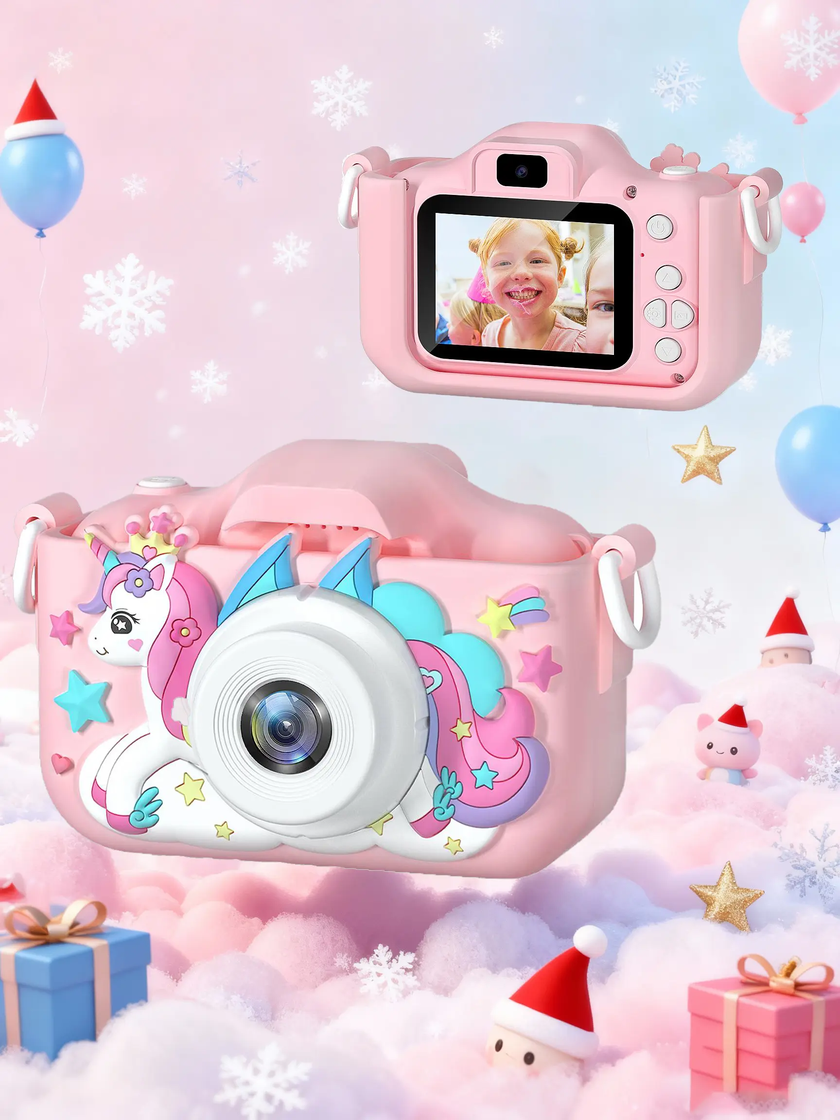 Kids Rechargeable Digital Portable Travel Camera - HD Video, Selfie Mode, Cute Silicone Case, Digital Zoom, Fun Camcorder Toy, Electronic Portable Camera, Little Gifts for Girls, Birthday Gifts for 10-12 Girls, Ideal for Ages 3-12