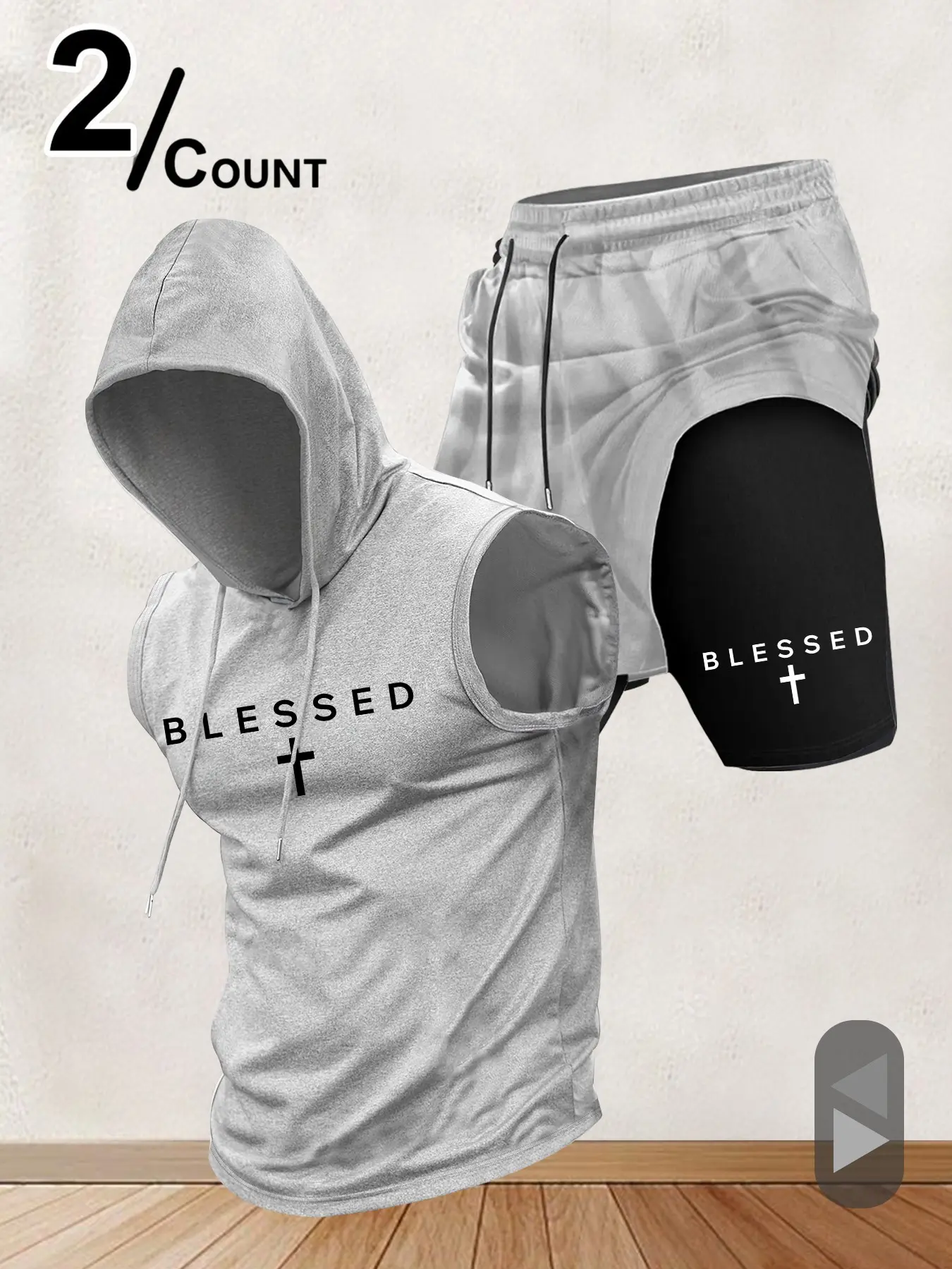Men's Sleeveless Graphic Hoodie + Shorts Set, Casual Fitted Workout, Ideal for Gym Training and Daily Wear, Sporty Casual Wear, 2-Piece Sports Ensemble, Hooded Sportswear Set, Fitness Sportswear Set, Gym Training Outfit