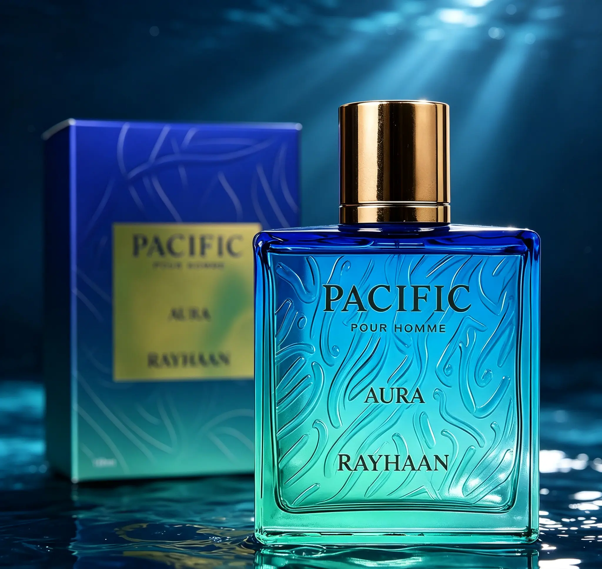 Rayhaan Pacific Aura Eau de Parfum for Men - 3.4 Oz/100 ml Crisp Citrus, Aromatic Mint, Warm Amber Fresh Scent All-Day Perfume Spray