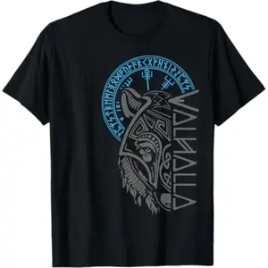 Summer t Shirts Valhalla Wolf Mask Odin Runes Norse Compass Viking T-Shirt Novelty Graphic T Shirt funny tshirt Undershirts Tees Casual Streetwear Classic Plain Men's Women Cotton Moisture Wicking Short Sleeve Crew Neck