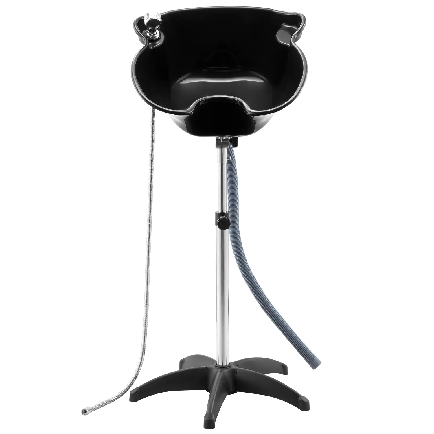 【Summerfinds】VEVOR Lightweight Portable Shampoo Bowl - 6.8 lbs Head-Shape Black Sink with Adjustable Height, Angle, PP+Stainless Build, Star-Shaped Base, 70.9 in Non-Folding Corrugated Pipe, Drain Hose, Shower Head for Home Care, Salons, Showerhead