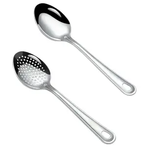 2pcs Handle Slotted Serving Spoon Stainless Steel Kitchen Utensils for Daily Use Reusable Slotted Spoons for Cooking Buffet and Home Dining