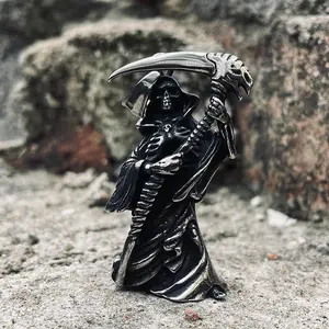 GTHIC Unisex Grim Reaper Scythe Stainless Steel Pendant Gothic Necklace For Daily Wear