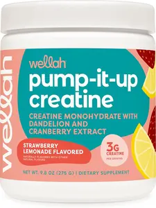 Wellah Pump-it-up Creatine 50 Servings Strawberry Lemonade Flavor Creatine Monohydrate with Dandelion Uva Ursi & Cranberry Extract 9.8 oz Healthcare Supplement