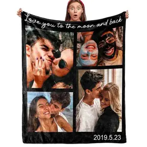 Couple Gifts Custom Blanket with Photos Personalized Flannel Throw Christmas Blankets Gifts for Boyfriend Girlfriend Customized Blanket Christmas for Wife