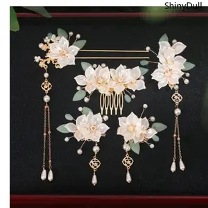 5PCS Camellia Flower Rhinestone Pearl Hair Pins Bridal Hair Accessories