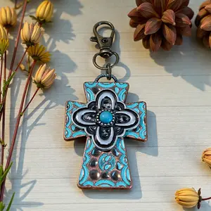 Turquoise Cross Purse Charm – Rustic Western Faith Bag Charm