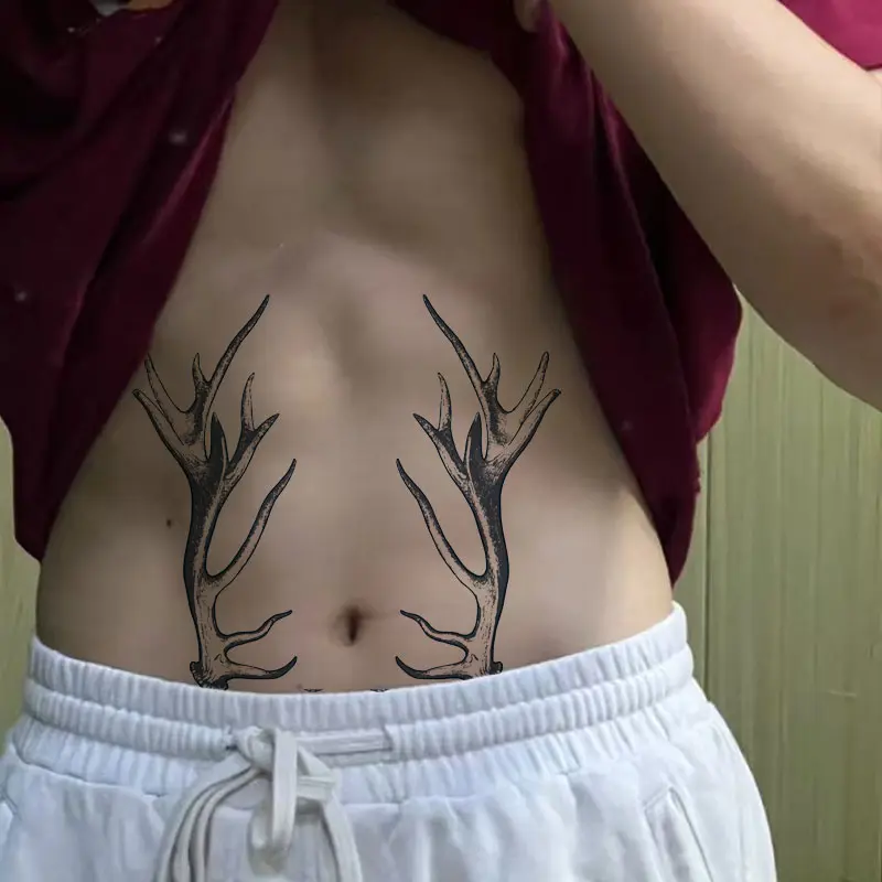 6 herbal tattoo stickers, including 1 antler element and 5 random styles, lasting 7-15 days, waterproof and friction-resistant, the effect is real, suitable for people who are afraid of pain and do not want to get tattoos