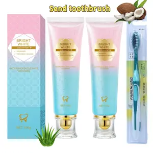 Bright White Niacinamide Whitening Toothpaste 2 Pack - Deep Cleaning Mint for Fresh Breath with Coconut Oil & Aloe Vera - Free Toothbrush Included - Daily oral care and healthy use, gifts for friends