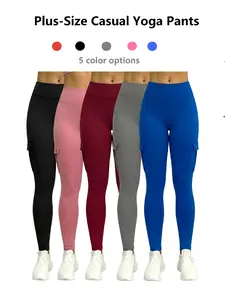 Plus Size Cargo Leggings for Women - High Waisted Butt Lifting Yoga Pants with Pockets, Stretch Workout Leggings in Black/Grey/Red/Blue/Pink