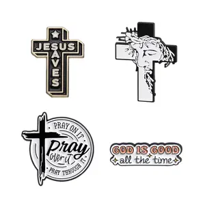 OIDEA 4Pcs Faith-Themed Christian Enamel Alloy Pins Set - Fade-Proof Cross Motifs Brooch with Butterfly Clips for Church, Backpack Decor