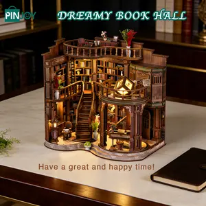 Wooden Dream Book Hall DIY Model Set, Bookshelf Decoration 3D Puzzle, Vintage European Architecture, Educational Craft Project for Adults & Teens