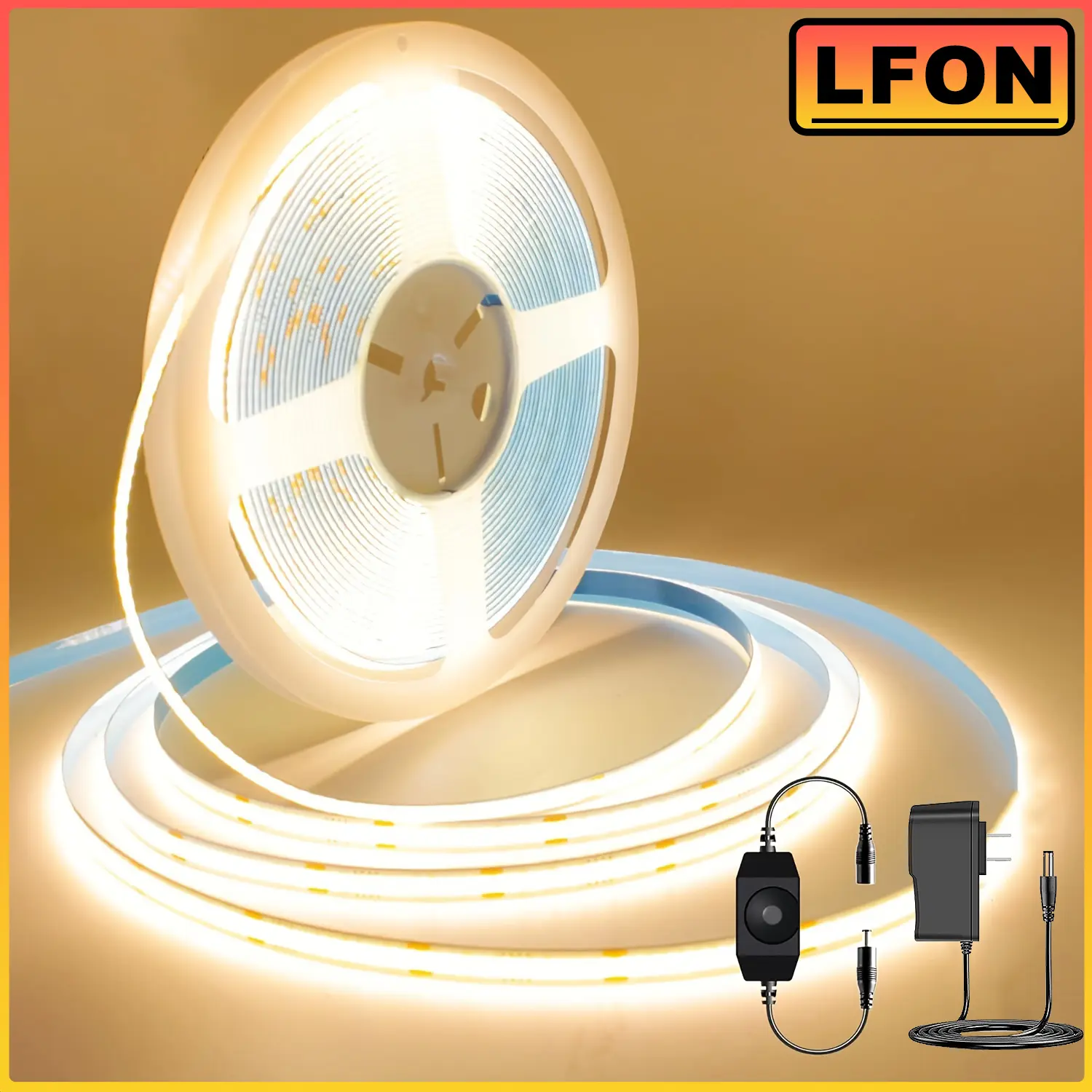 COB LED Strip Light 32.8ft/10m Warm White 3000K,High Lumen Flexible CRI90+ LED Tape Super Bright DC24V,for Cabinet Home DIY Lighting Projects