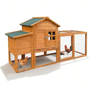 80-Inch Orange Fir Wood Chicken Coop, 81.00x26.00x42.50 In, with Nest Box, Ramp, Removable Easy Clean Tray, Weatherproof Roof, Predator Proof Protection, Ventilated Fence for 2-6 Chickens,summervibes