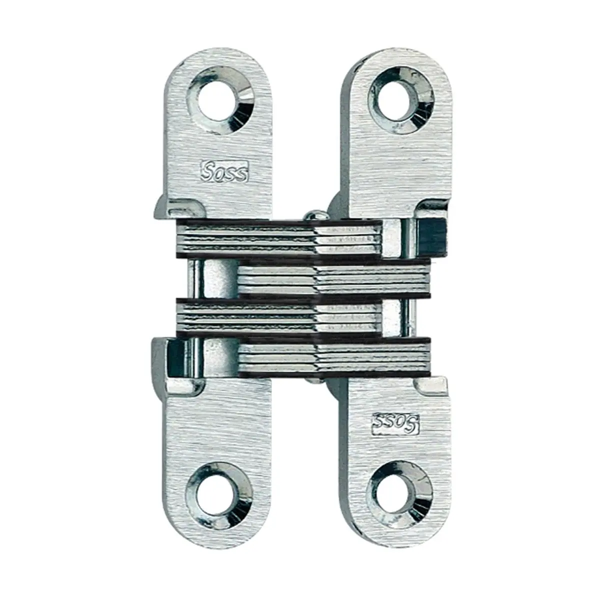212 MAIN SOSS Invisible Chrome Door Hinge - 1-Piece, Compact, Flush Fit, Smooth Operation, Superior Appearance, Full Rotation, All Seasons, for Wood & Metal Sailing, 0.75 in. Min Material Thickness, 0.72" H x 1.36" W x 2.38" L
