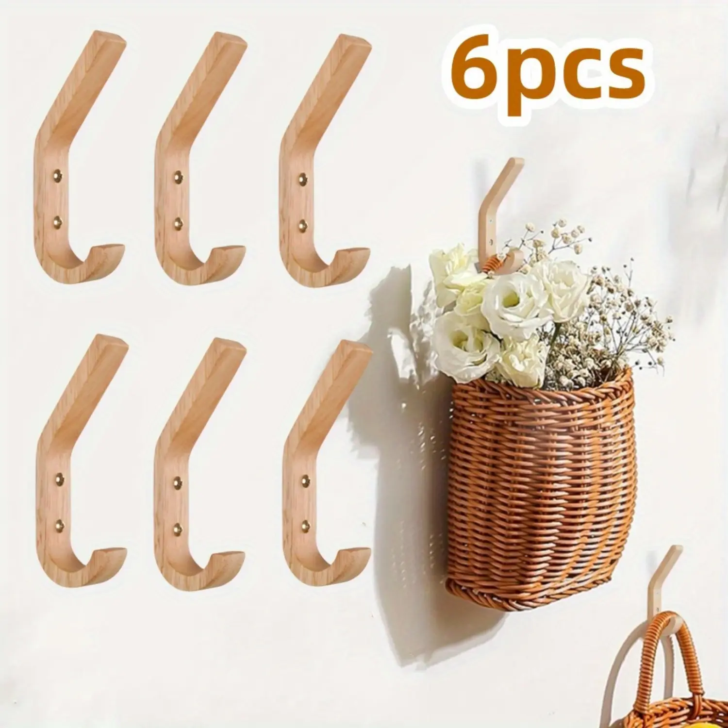 [Home Supplies] Minimalist Natural Wood Curve 1-Layer Double Coat Hooks Set (4/6-Pack) - Durable Vintage Wall-Mount Organizer, Easy Installation, 0-5 Kg Capacity for Hanging Coats, Keys, Caps, Home Decor Gifts