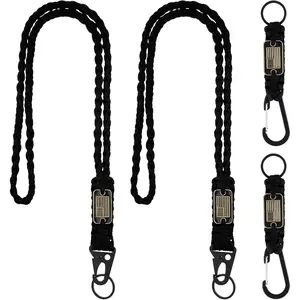 2 Set Heavy Duty Paracord Lanyard Necklace Whistles Strap Braided 550 Keychain Lanyard for Outdoor Activities Camera