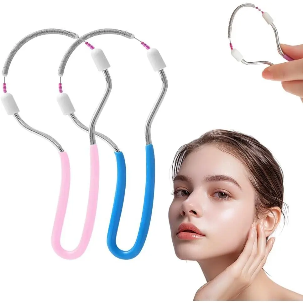 Portable Spring Epilator, 2025 New Hair Remover Spring for Eyebrow Face, Women's Facial Hair Remover for Upper Lip Hair, Chin Hair, Cheeks, Women Mustache (Pink+Blue) Body Care