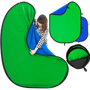 Blue Green Screen Backdrop Double Sided Collapsible Greenscreen Backdrop with Carrying Bag,Portable Pop Up Green Screen Background for Streaming Webcam 39.4 * 59.1"