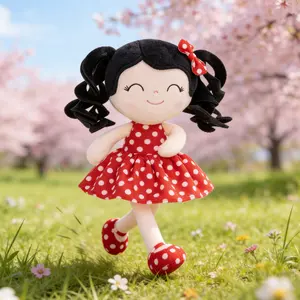 Gloveleya Spring gifts Doll for gift Soft Baby Girl Dolls with Curly Hair in Retro Polka Dot Dress, Cute Stuffed Cuddle Doll Toy, Perfect Birthday & Christmas Gift for Girls Ages 0-6, Adorable Nursery & Preschool Playtime Companion, 12 Inch