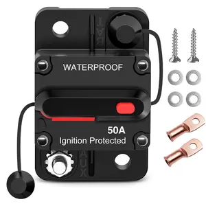 Nilight 50A Rated Resettable Circuit Breaker - 12-48V DC Manual Reset with Reset Button, Copper Wire Lugs, Surface Mount Overload Protection, Car Audio Amplifier Accessory, 2-Year Warranty, Includes Accessories