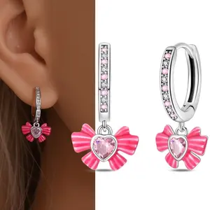925 sterling silver pink sweet bow earrings, suitable for jewelry gifts for women and girls