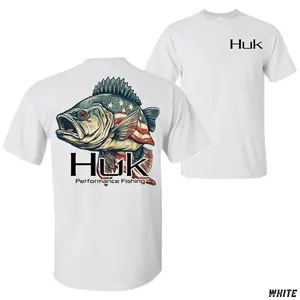 Huk Performance Fishing T-Shirt – Patriotic Bass Graphic Tee, American Flag Fish Design, USA Angler Apparel, Vintage Outdoor Fisherman Shirt for Men and Women