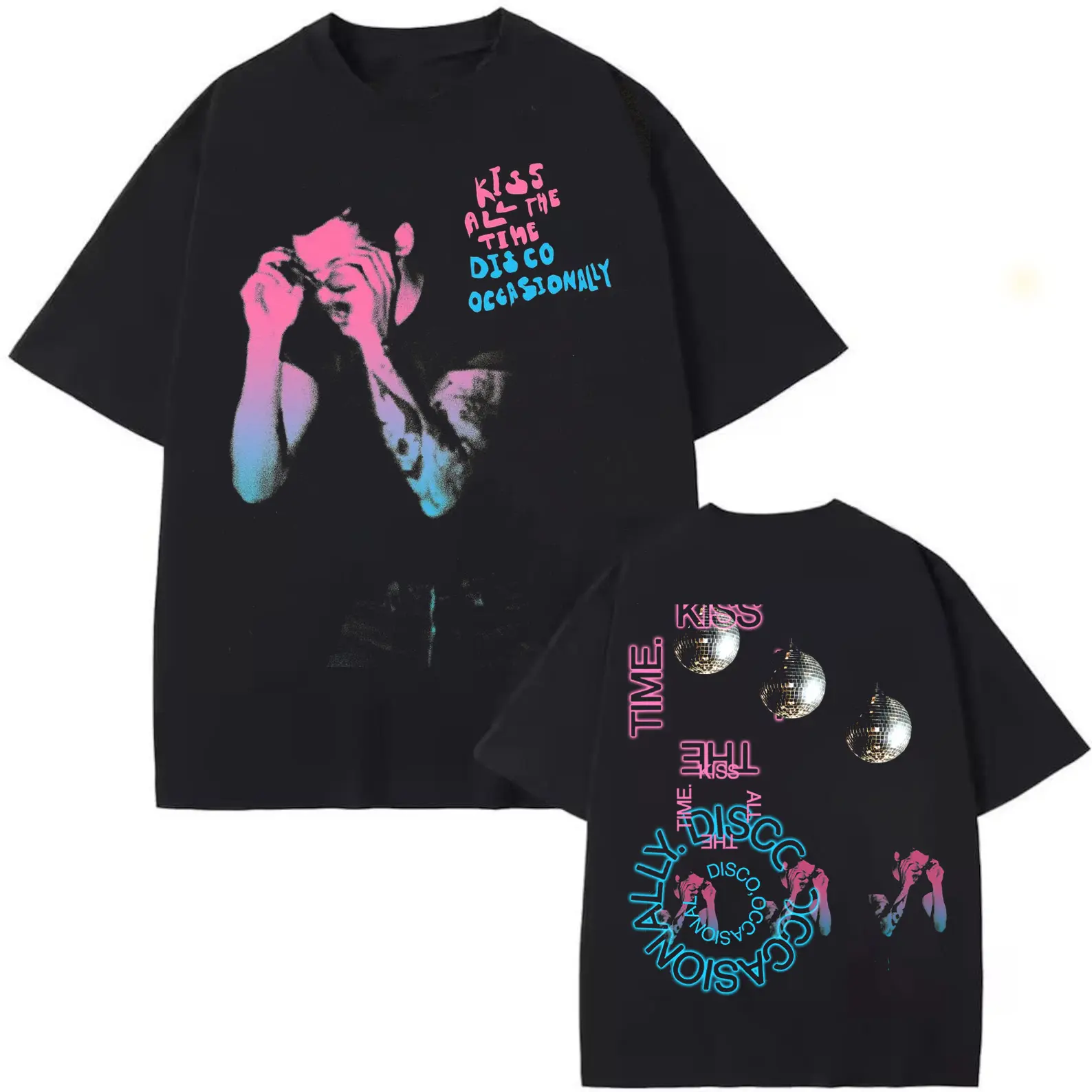 Kiss All the Time Disco Occasionally T-Shirt, Retro 80s Graphic Tee, Cool Vintage Dance Shirt, Funky Black T-Shirt, Disco Ball Graphic, Unisex Fashion