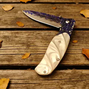 Portable EDC Utility Tool, High-quality Stainless Steel Blade for Outdoor Camping, Hiking, Blue-purple Folding Pocket Kn,ife with White Handle, Lightweight Everyday Carry Tool for Camping, Fishing, Perfect Gift for Outdoor Enthusiasts & Men