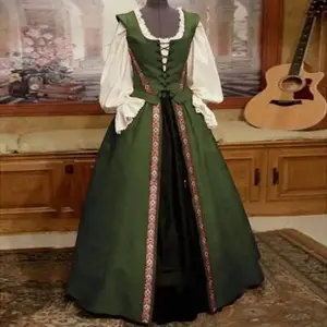 New Women’s Two-Piece Dress in Medieval Renaissance Style with a Square Neckline, Waist-Cinching Design, and Flared Silhouette Can be used with a raincoat