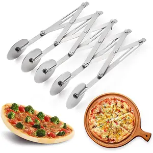 Stainless Steel Pizza Cutter, 1 Count 5 Wheel Pastry Cutter, Expandable Pizza Slicer, Multipurpose Round Pastry Knife, Baking Cutter Roller, Cookie Dough Cutter Divider, Kitchen, Kitchen Cooking Accessories