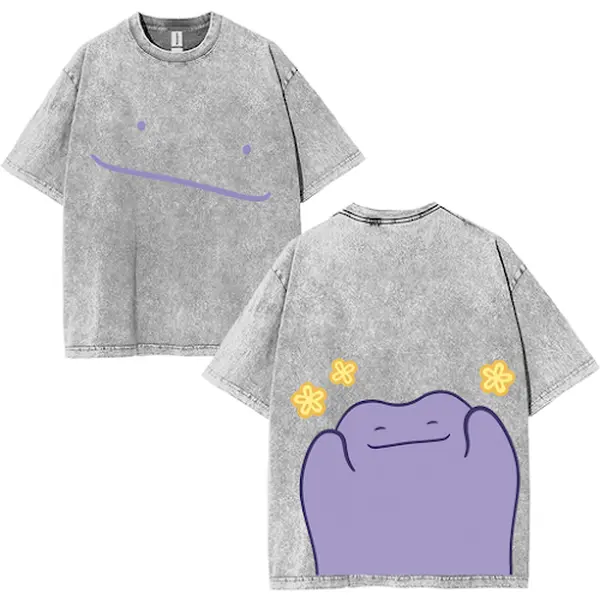 Vintage Ditto cute style Anime Double Oversized Washed Tee Unisex Anime Lover Cotton Fabric men gifts merch Stylish Clothes Streetwear Relaxed Fit