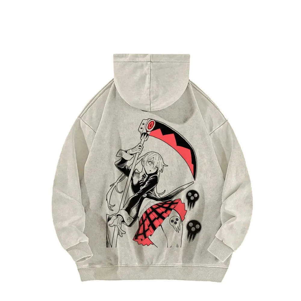 Maka Albarn Acid Wash Hoodie Soul Eater Anime Double Printed Vintage anime fashion Unisex Oversize Heavyweight Cotton Best gift for Fans and Lovers