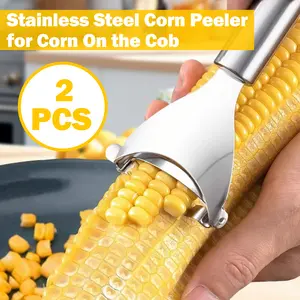 2 Counts Stainless Steel Corn Peeler, Corn Cob Stripper & Thresher with Ergonomic Handle Corn Cutter, Kitchen Gadget Cutter Tool for Removing Corn Kernels from Cob