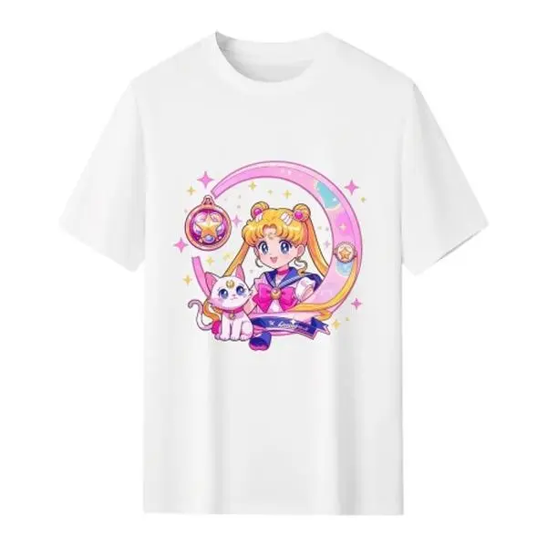 TOEI ANIMATION Women's Fashion Short-Sleeve Comfortable Sailor Moon Character Graphic Cotton T-Shirt, Casual Everyday Wear