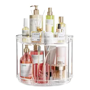 Clear 360 Rotating Bathroom Counter Organizer,2 Tier Spinning Perfume Organizer and Makeup Tower for Lotion,Hair,Face Skincare Beauty Products,Tiered Lazy Susan and Makeup Organizers for Vanity