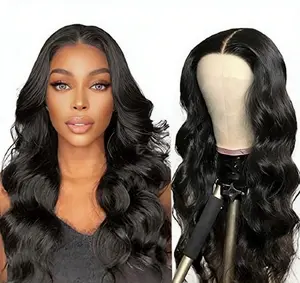 All-Day Comfort Glueless Synthetic Wig 200% Density Loose Body Wave Hair 26 Inches Natural Black PartingMax Soft Natural Hairline for Women