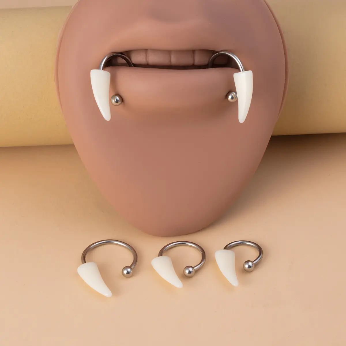 Unisex 1pc 16g/1.2mm Acrylic Vampire Fang Body Jewelry - Stainless Steel Punk Cosplay Wear Accessory for Lip Ring, Cartilage Helix Piercing Ear Hoop (8-12mm), Vampire Fangs