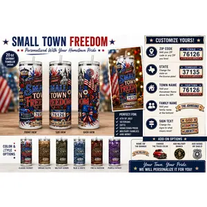 Personalized Hometown Patriotic 20 oz Tumbler | Custom ZIP Code Cup | Fourth of July Gift | American Pride Travel Cup