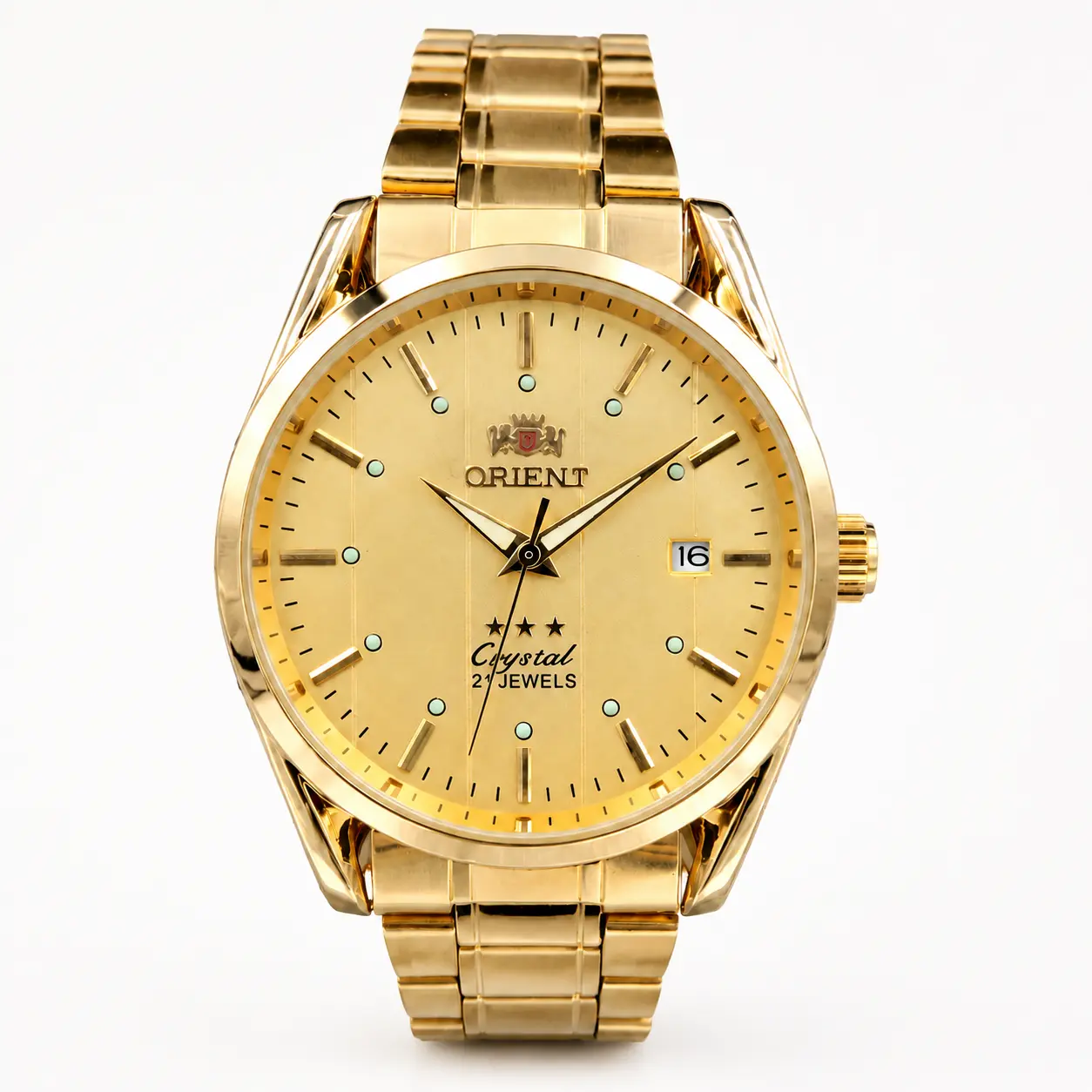 LumiLife Store ORIENT AAA Grade Gold Tone Men's Automatic Mechanical Dress Watch, Luminous Dial, Calendar Window, Gold Stainless Steel Band, Luxury Formal Business Wristwatch for Daily Office Reloj Automático Elegante para Hombre