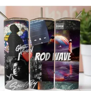 Rod Wave 20oz Sublimation Tumbler Drinkware with straw.