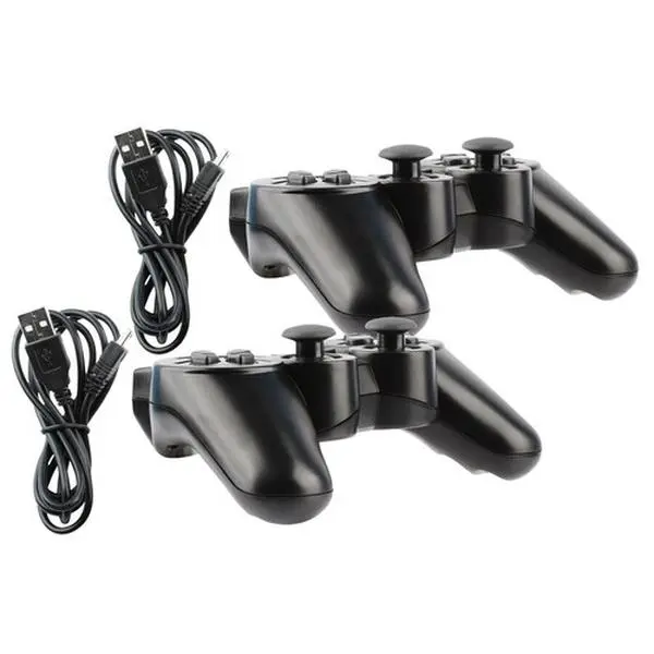 Wireless Bluetooth Video Game Controller Pad for PS3 - 2x Black DualShock 3 Support with Sixaxis Technology & Rechargeable Battery