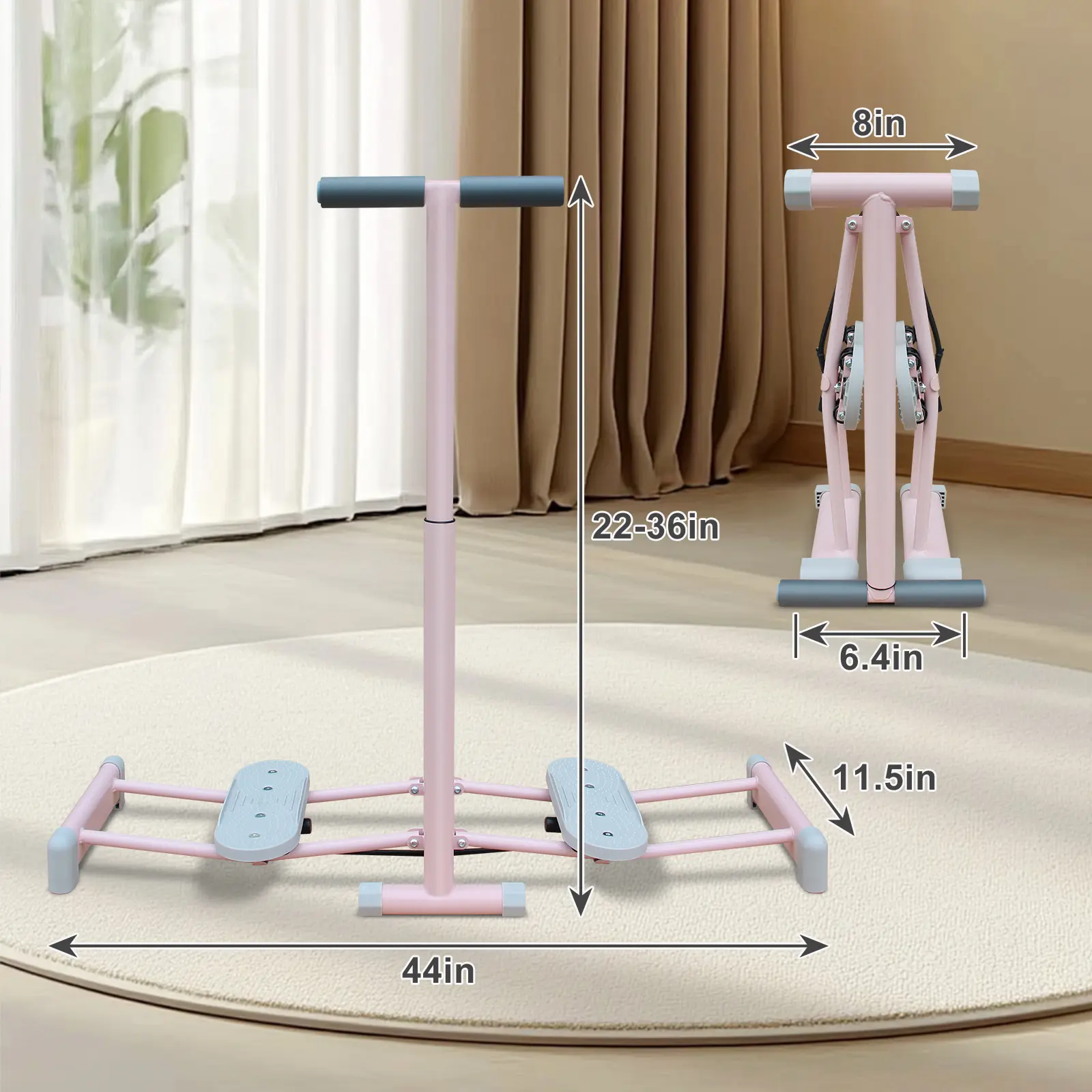 SAVEYOUR Foldable Ski Trainer Machine - Unisex Heavy-Duty Iron Frame, 550 lbs Capacity, Height Adjustment, Adjustable Size, Dual Handrails, Lightweight, Anti-Slip Pedals, Safety Lock, Pelvic Floor Training, Sculpting Figure, Home Functional Workout