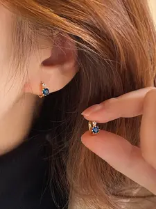 1 pair of women's blue artificial zircon mini earrings, fashionable and simple, suitable for female friends to wear as gifts at banquets, parties, Valentine's Day/Mother's Day and back to school seasons, Cubic Zirconia Gemstone