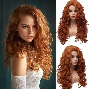 Long Fox Red Hair Curly Wavy Full Head Halloween Wigs for Women Cosplay Costume Party Hairpiece (130A-Fox Red)