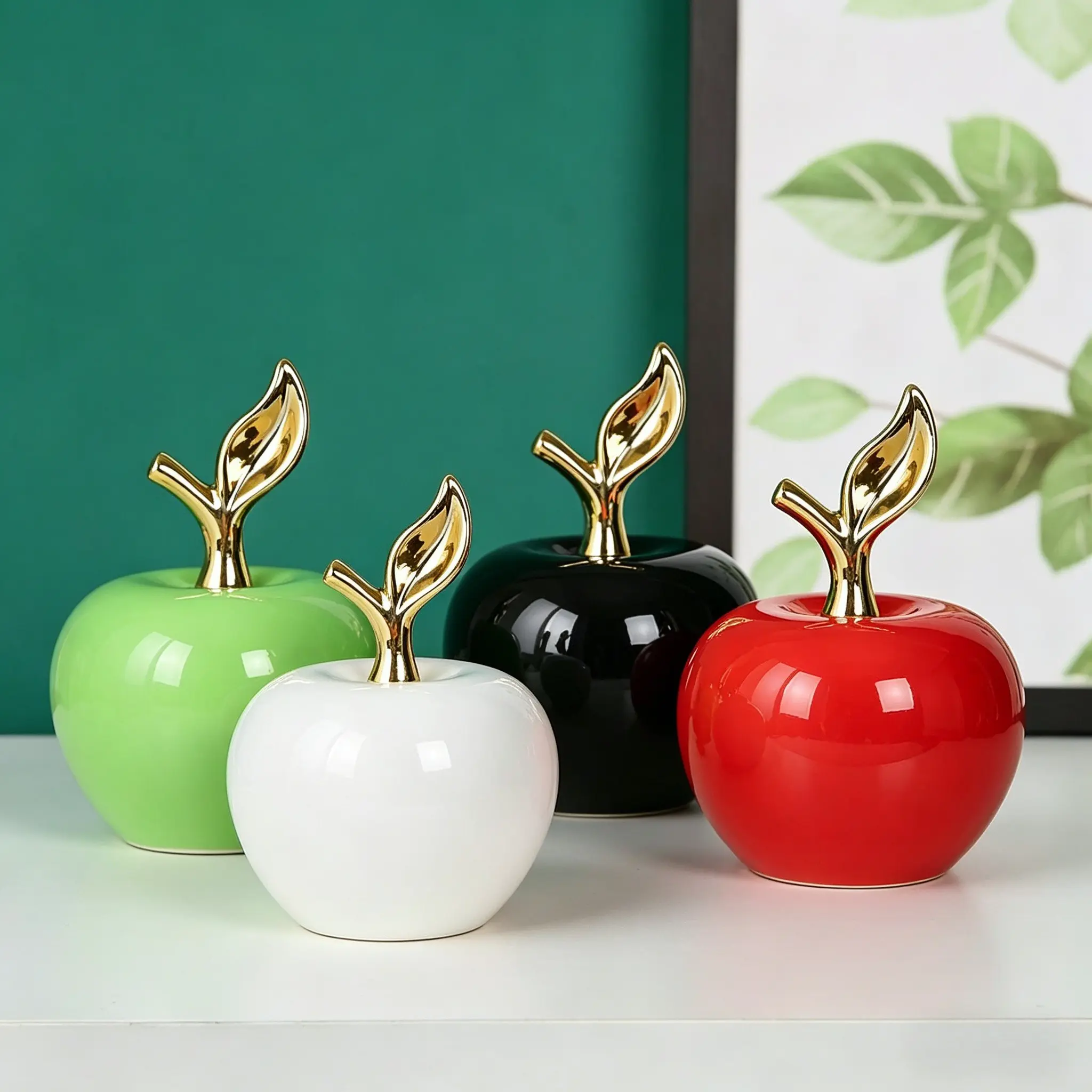 Apple Shape Ornament, Multi-Color Creative Design, Elegant Ceramic Craft, Ideal for Bedroom, Tea Room, Office, Kitchen, Desk, Tabletop Decor, Gift & Festival Decoration, Decorative Home Ornament
