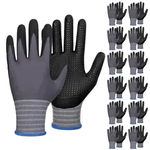 Safety Work Gloves Microfoam Nitrile Coated Breathable 15G Seamless Knit Dots Grip Protective Gloves for Mechanic Gardening Work YUMARCH