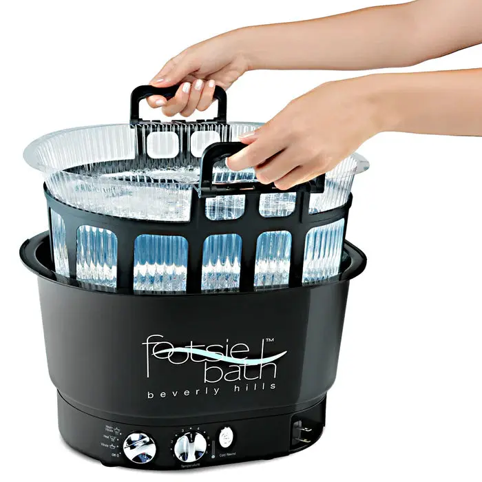 Footsie Bath™ Beverly Hills Professional Pedicure Foot Spa with Disposable Liners – Ultra-Sonic Vibration, Variable Temperature Thermostat & 30-Min Timer – 5 Liners & Carrier Basket Included
